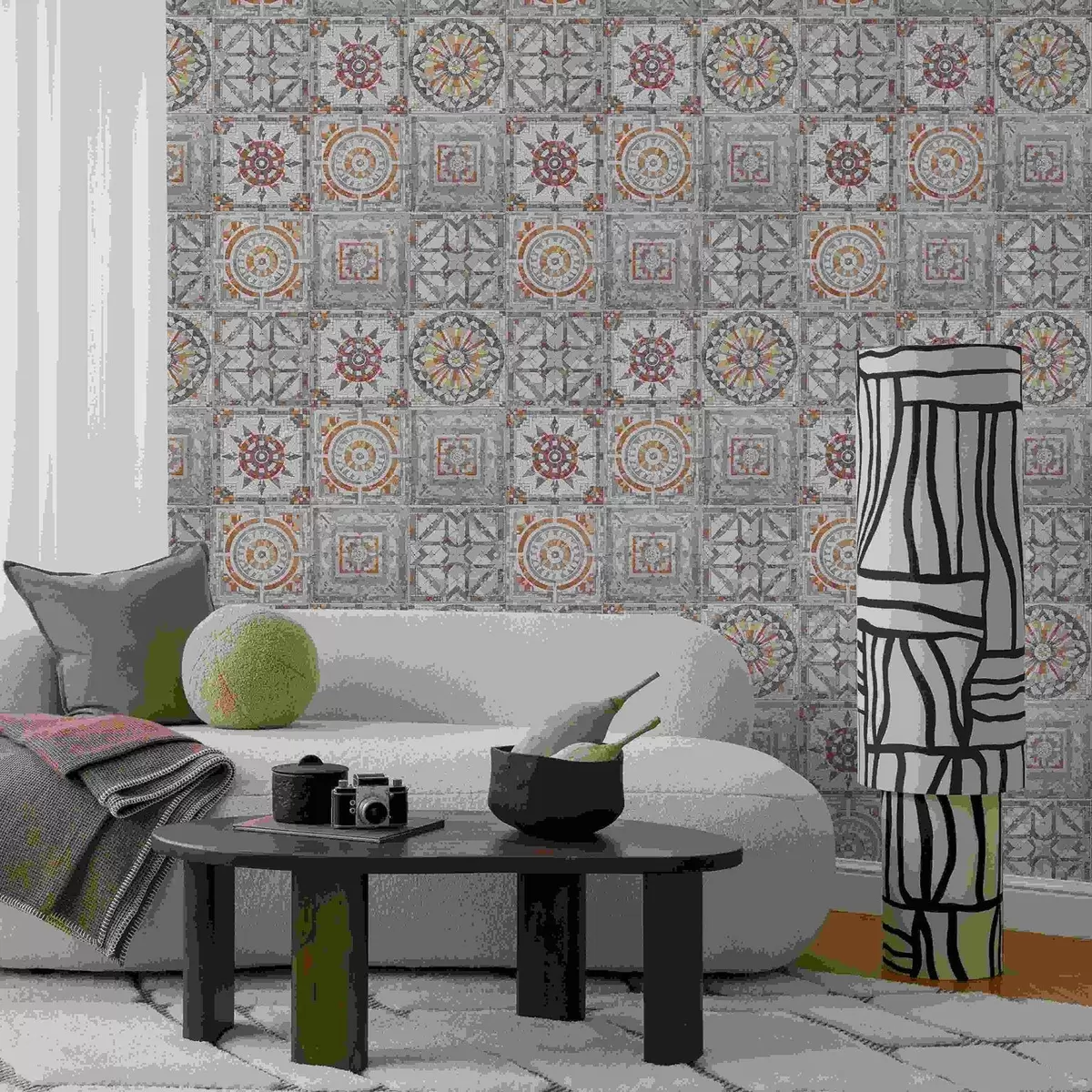 Bakgrund Gamla stenmosaikmedaljonger med slitna detaljer a01042