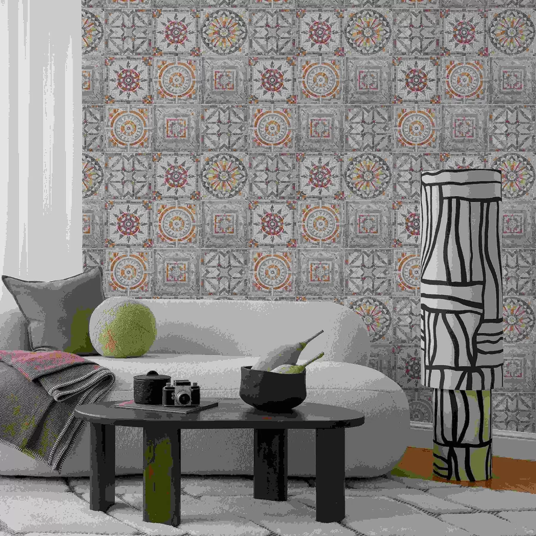 Fototapet Gamla stenmosaikmedaljonger med slitna detaljer a01042