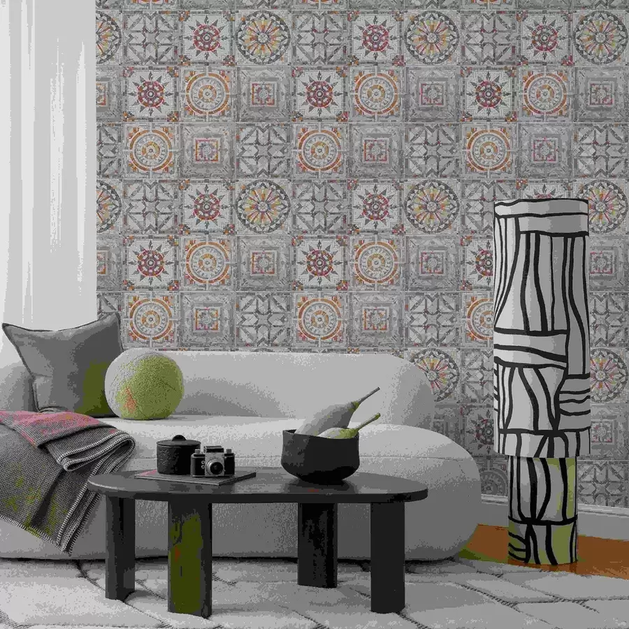 Fototapet Gamla stenmosaikmedaljonger med slitna detaljer a01042