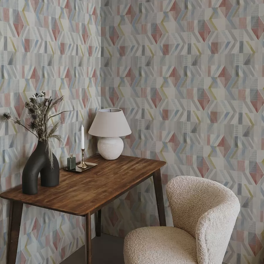 Fototapet Geometriska pilar i pastellröda och blå toner a01056