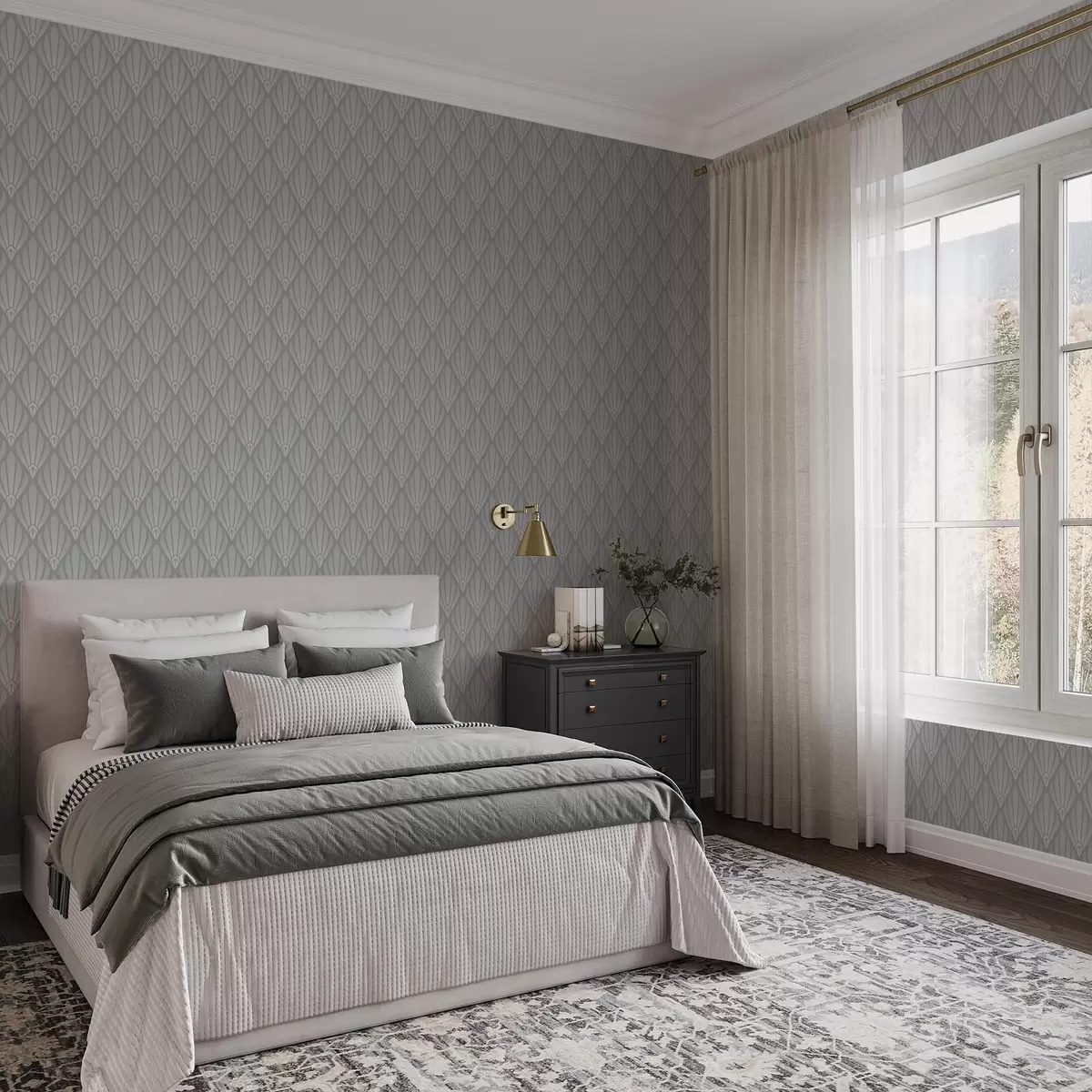 Bakgrund Grå art déco med fläktformade former a01064