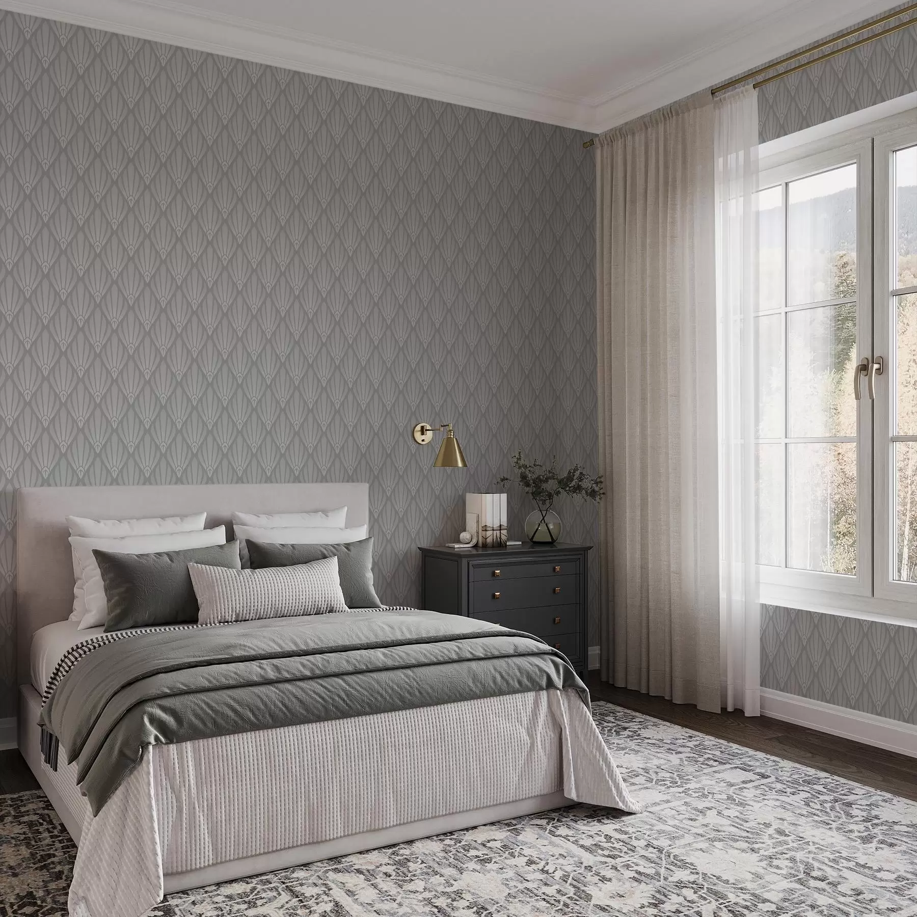 Fototapet Grå art déco med fläktformade former a01064