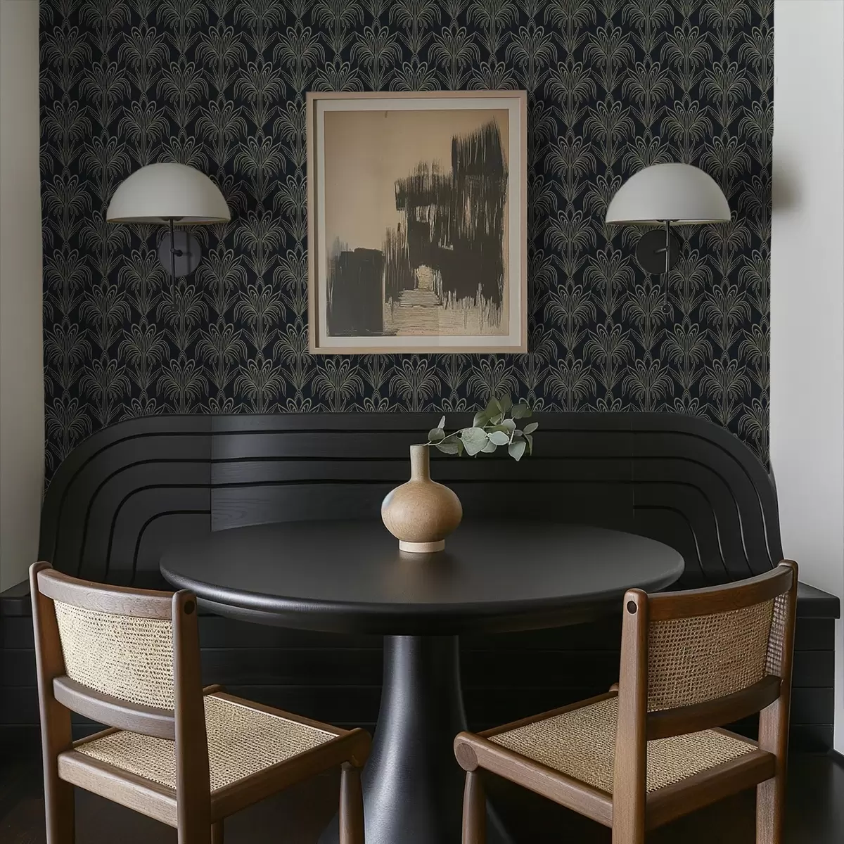 Bakgrund Mörkt art déco-ornament med stiliserade växter a01065