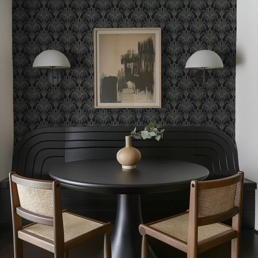 Fototapet Mörkt art déco-ornament med stiliserade växter a01065