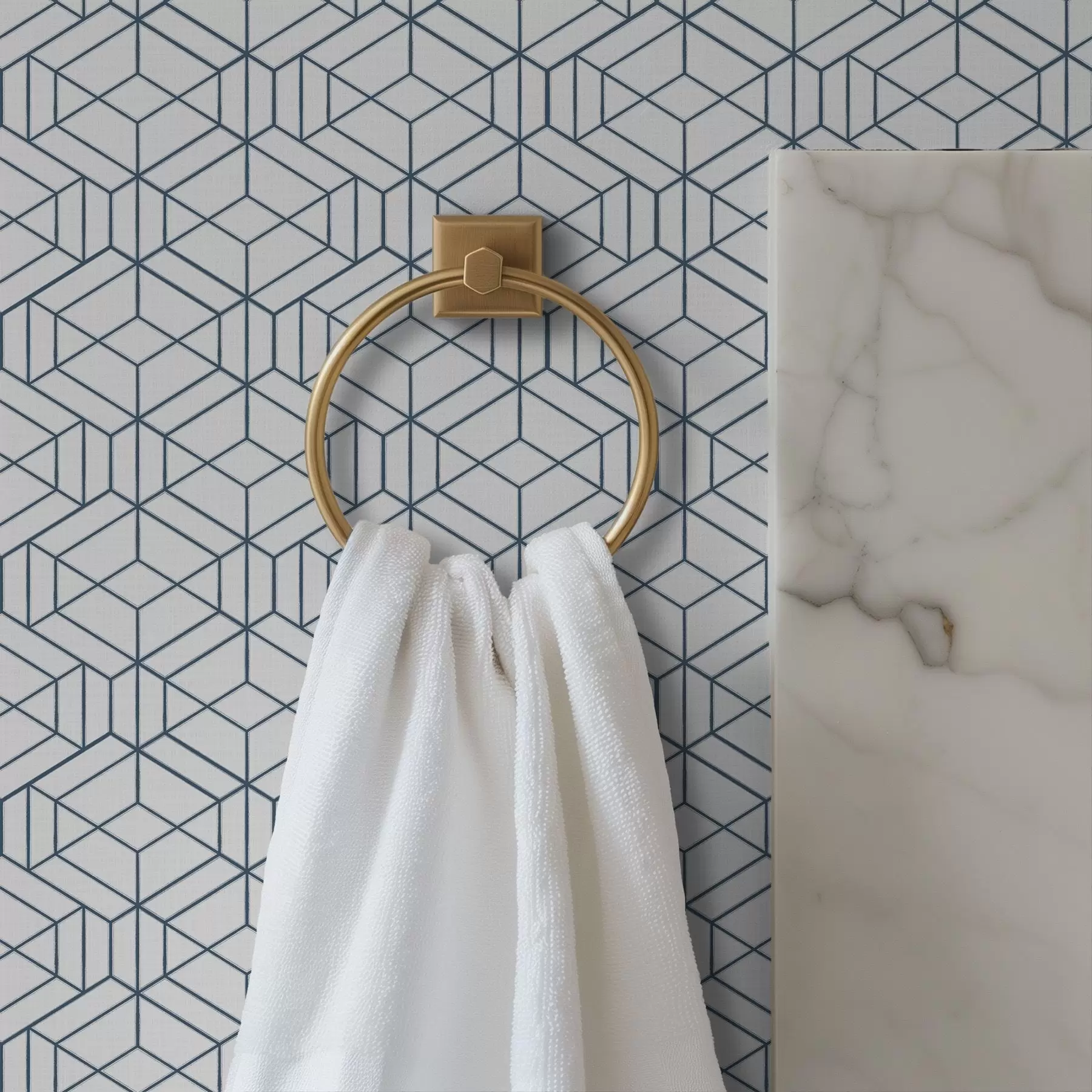 Fototapet Vit bakgrund med blå tredimensionella geometriska kuber a01067