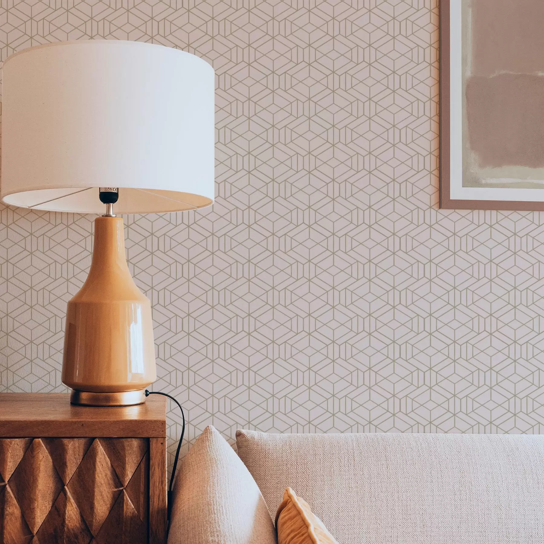 Fototapet Varm beige bakgrund med fina grafiska kuber a01067v3
