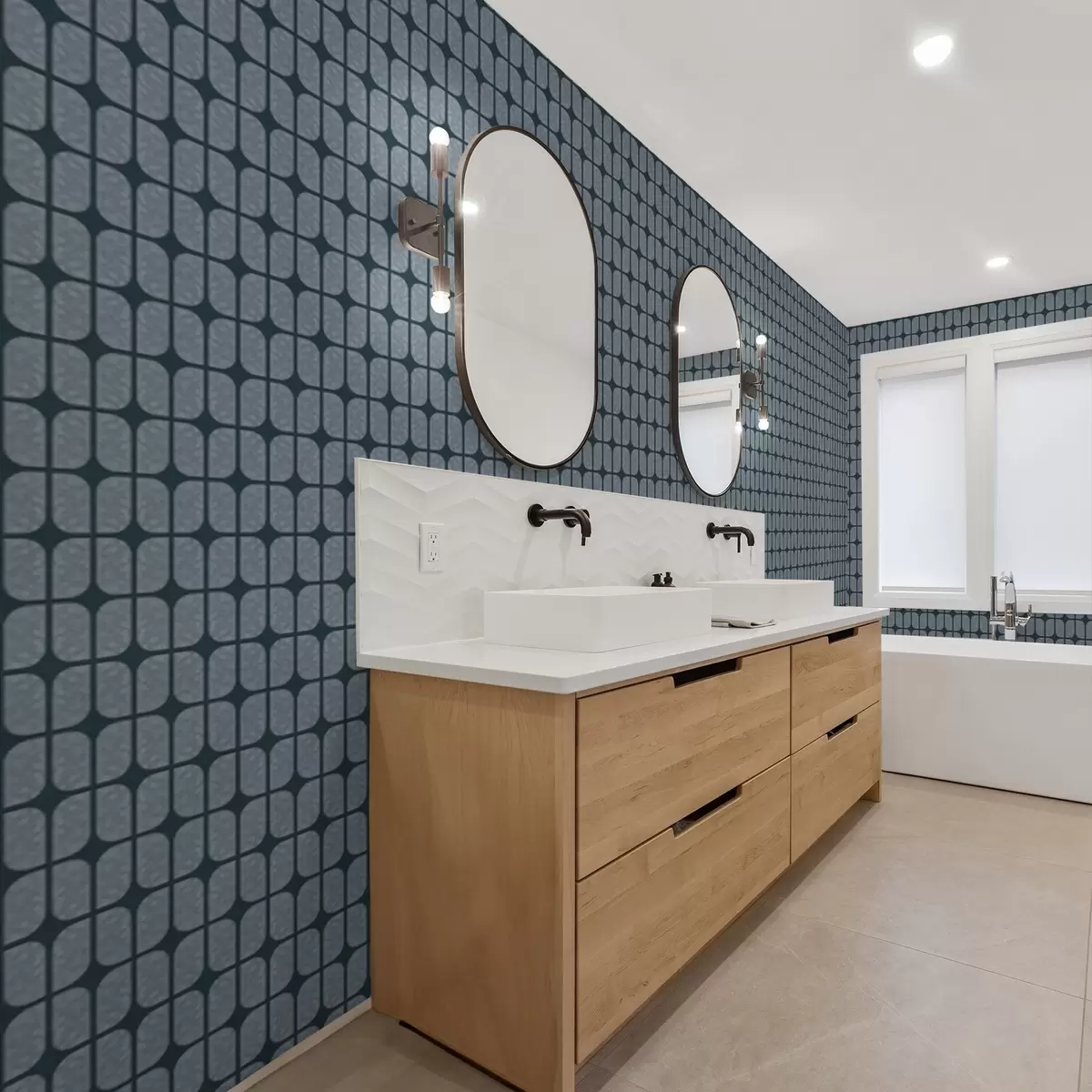 Bakgrund Mörkblå bakgrund med grå mosaik av rundade kakelplattor a01068v1