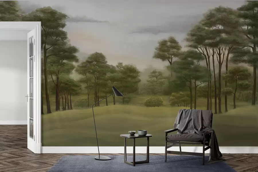 Fototapet Lugnt skogslandskap i mjuka nyanser w02193