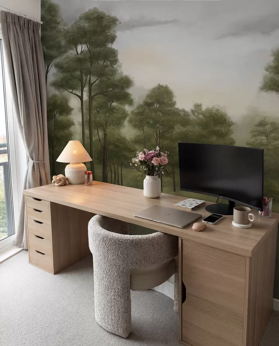 Fototapet Lugnt skogslandskap i mjuka nyanser w02193