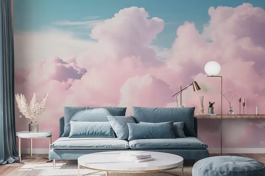 Fototapet Mjuka luftiga rosa moln på en blå himmel w09569