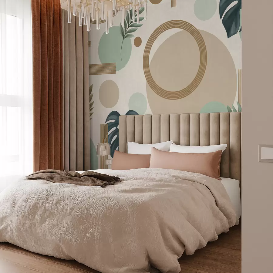 Fototapet Geometriskt mönster med blad i gröna nyanser w05018v1