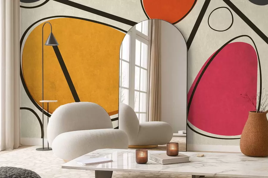 Fototapet Abstrakta former och linjer med djärva färgfält w05017