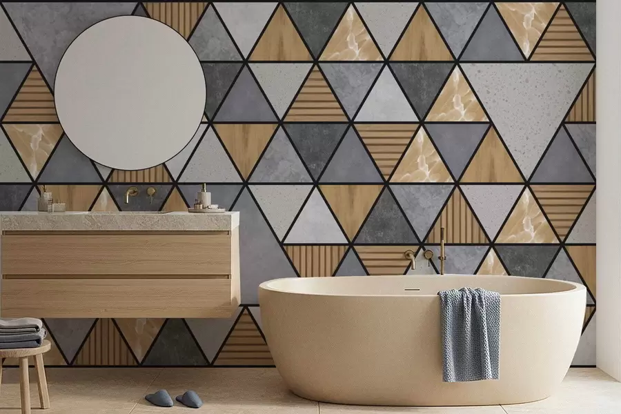 Fototapet Triangelformad dekoration i neutrala och varma färger w05096v1