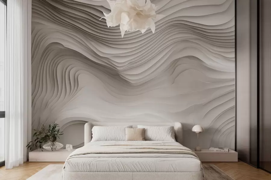 Fototapet imitation av voluminösa trappstegsformade reliefer i beige toner w05061v1