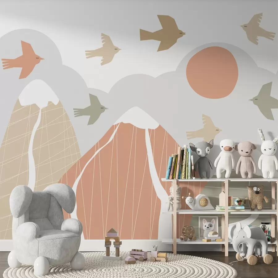 Fototapet Skandinaviska berg och fåglar w05166