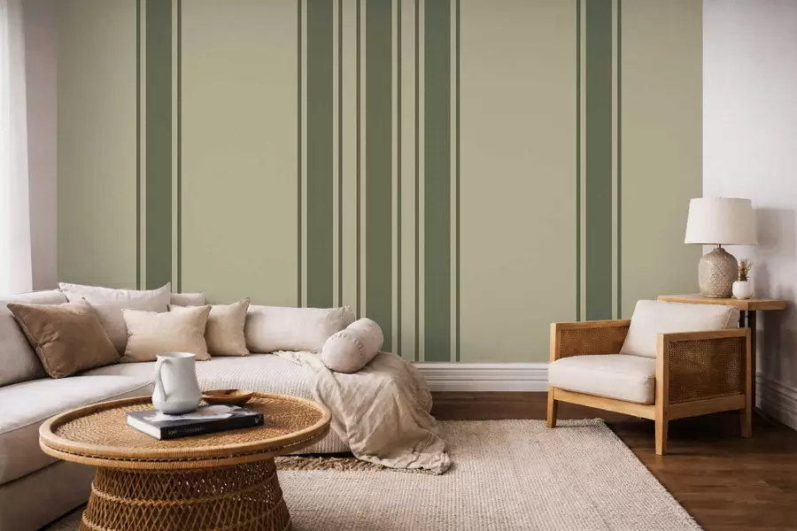 Fototapet Vertikala ränder i dämpade gröna och beige nyanser w05098