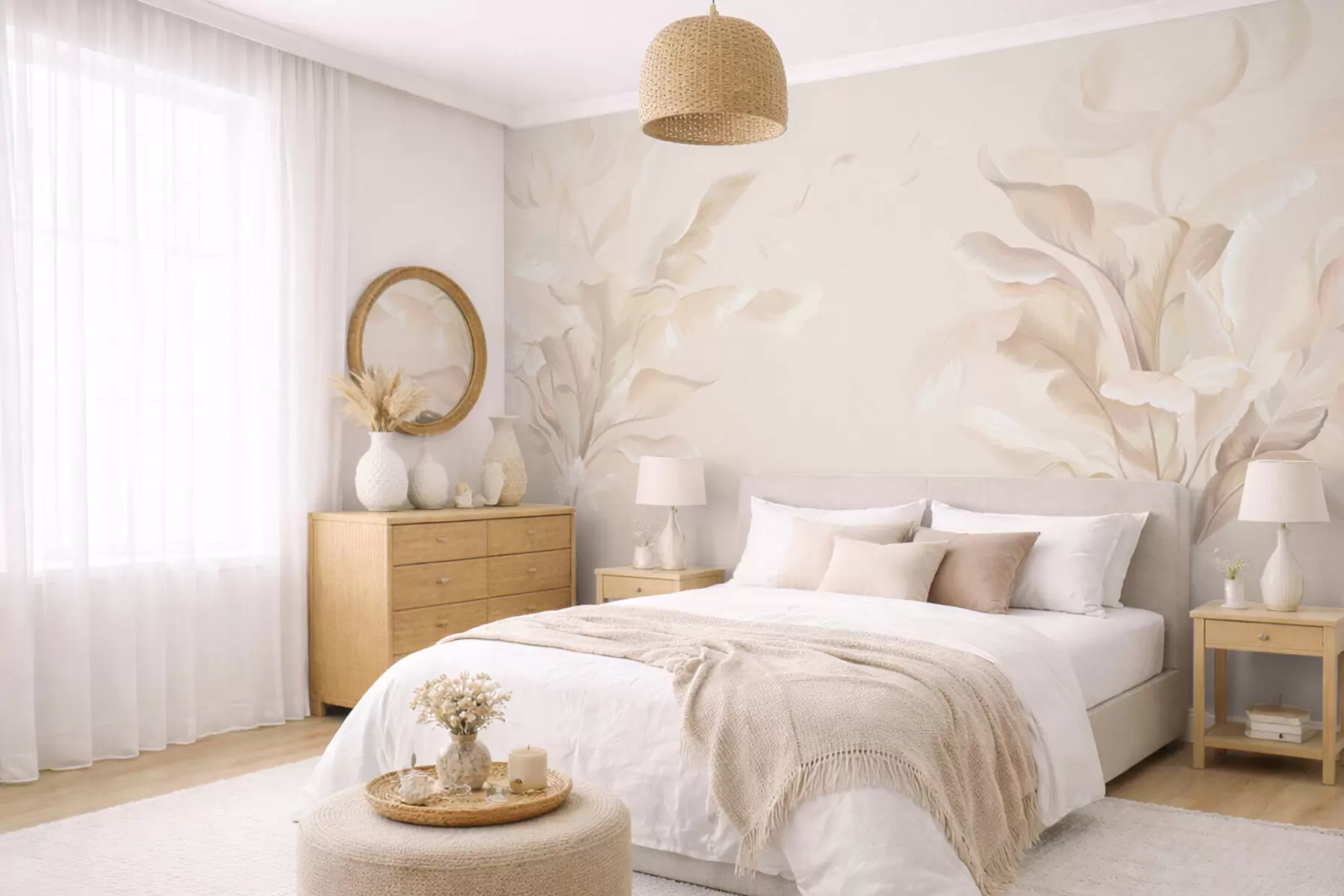 Fototapet Luftiga dekorativa växter i varma krämiga toner w05126