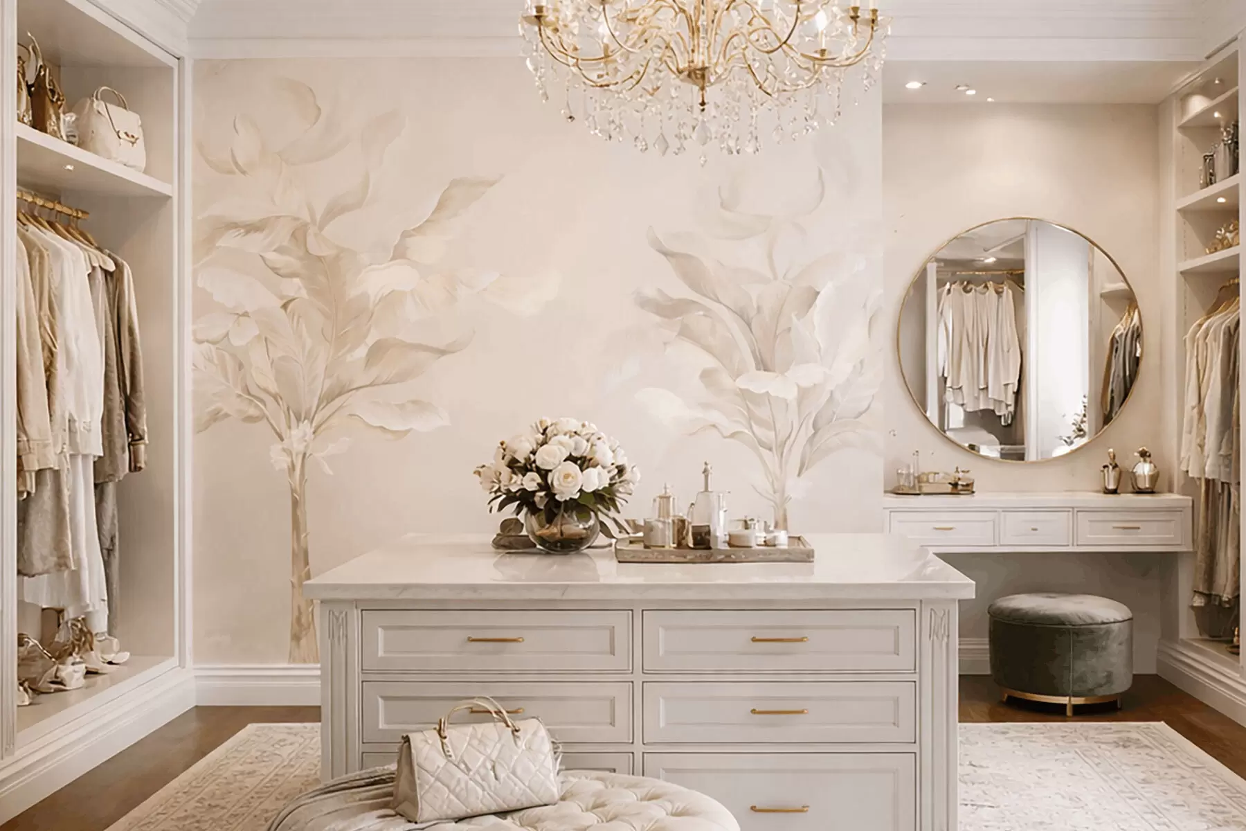 Fototapet Luftiga dekorativa växter i varma krämiga toner w05126