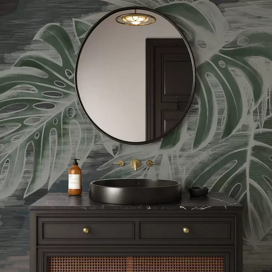 Fototapet Mörkgröna blad på en strukturerad mörk bakgrund w05130v4