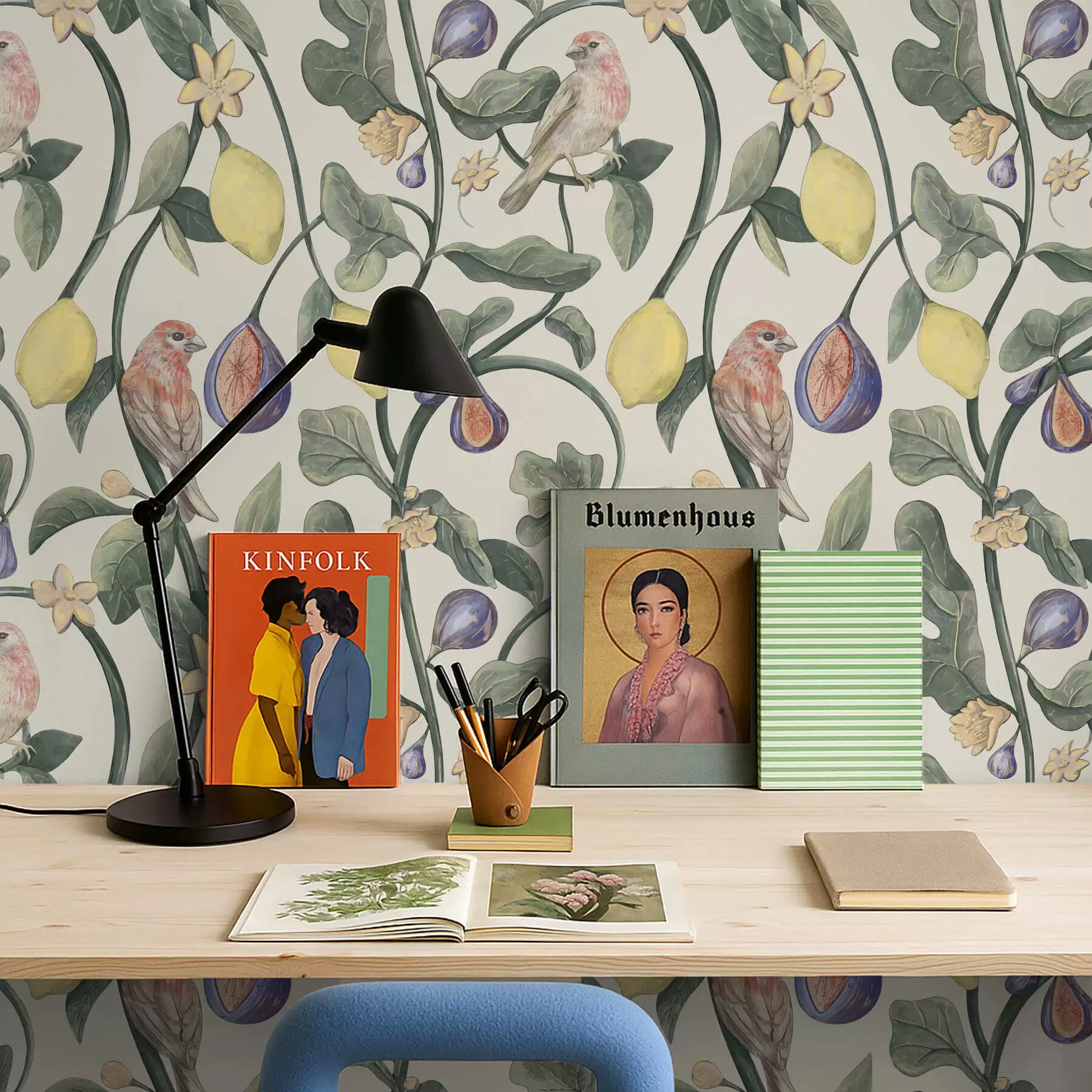 Fototapet Fåglar bland löv och frukter a01107