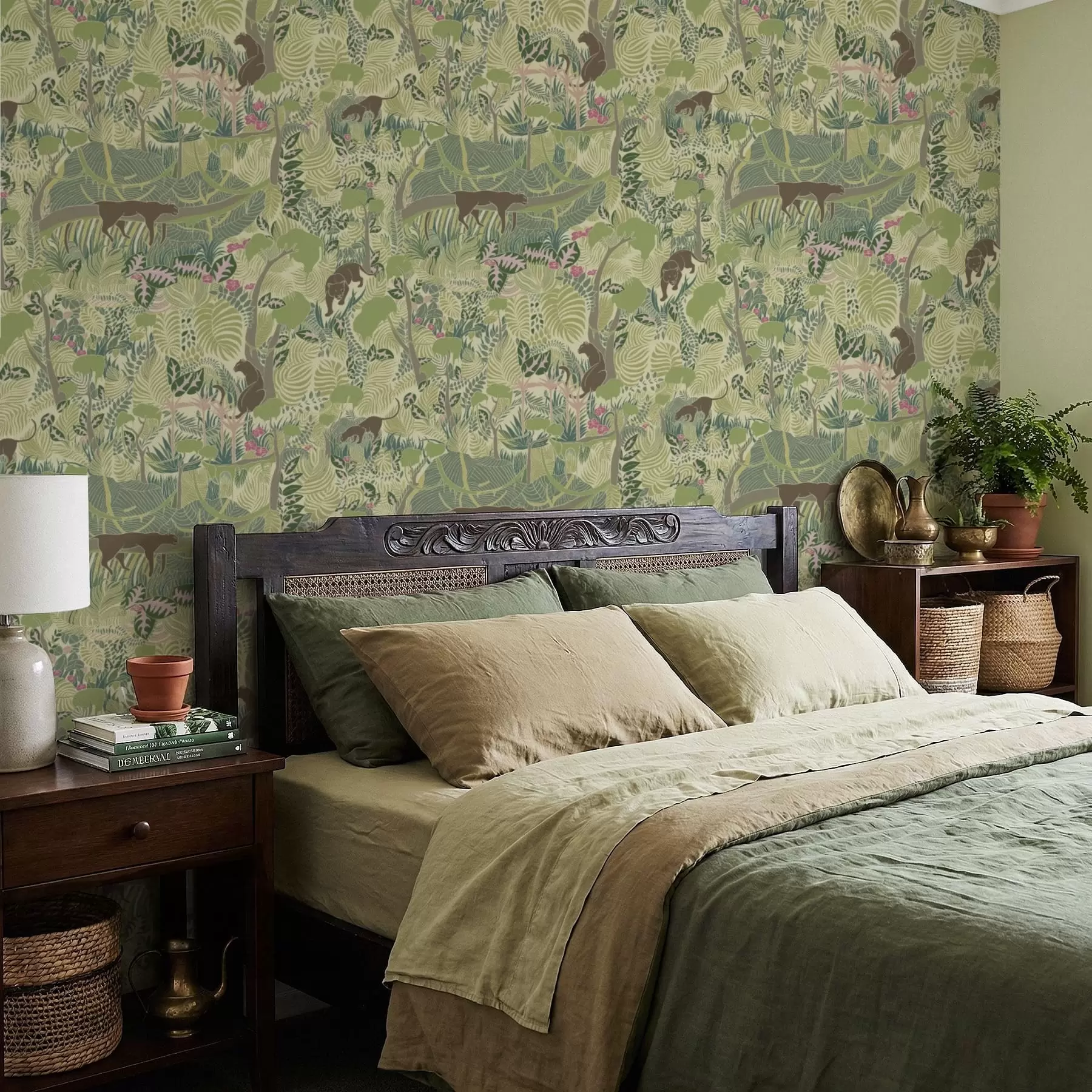 Fototapet Skogsscen med djur och tät lövverk a01108