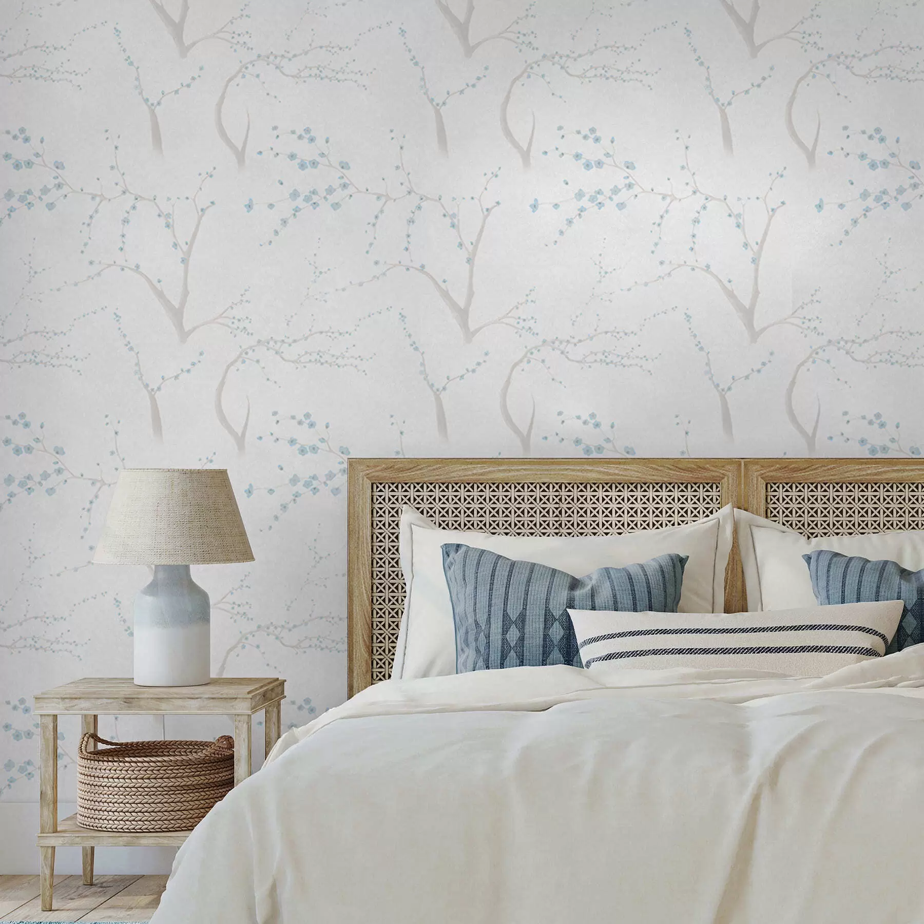 Fototapet Lätta grenar med blå blommor a01111