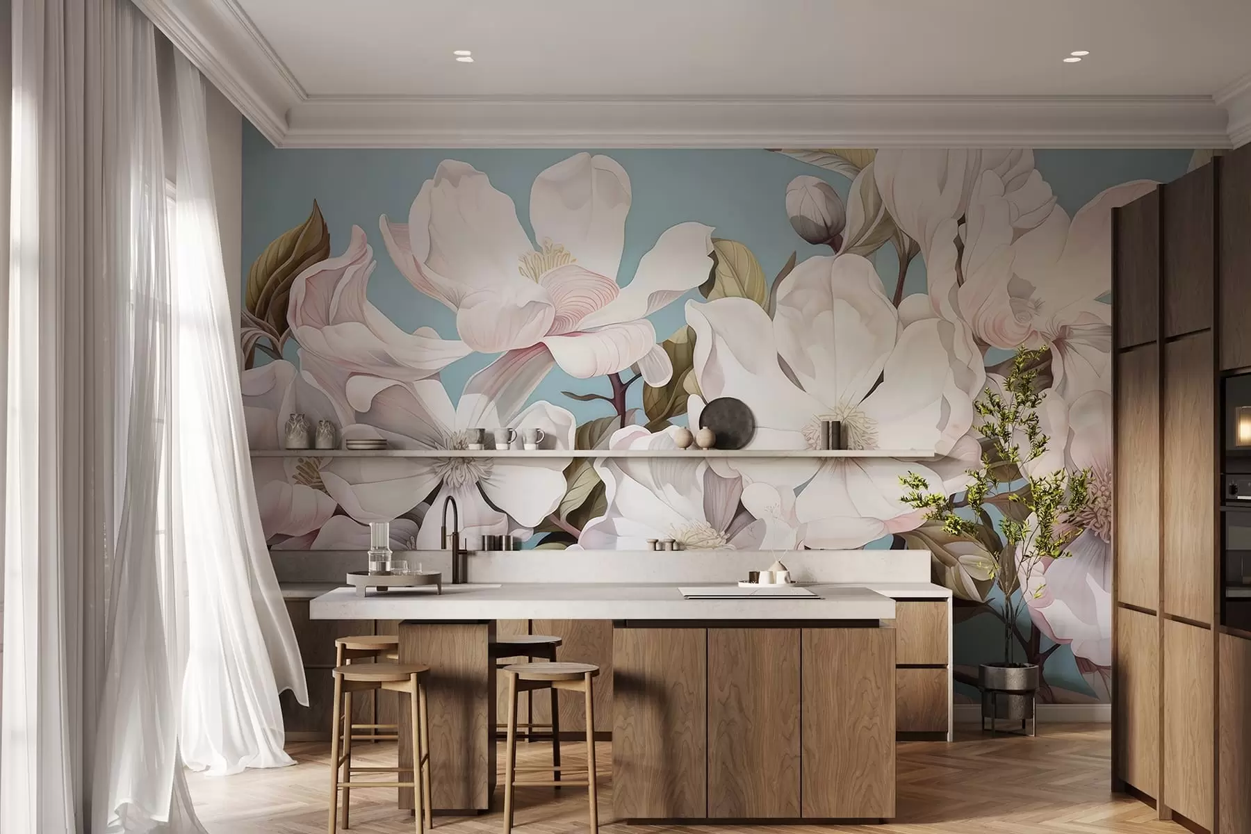 Fototapet Frodiga blommor på en trädgren w05178