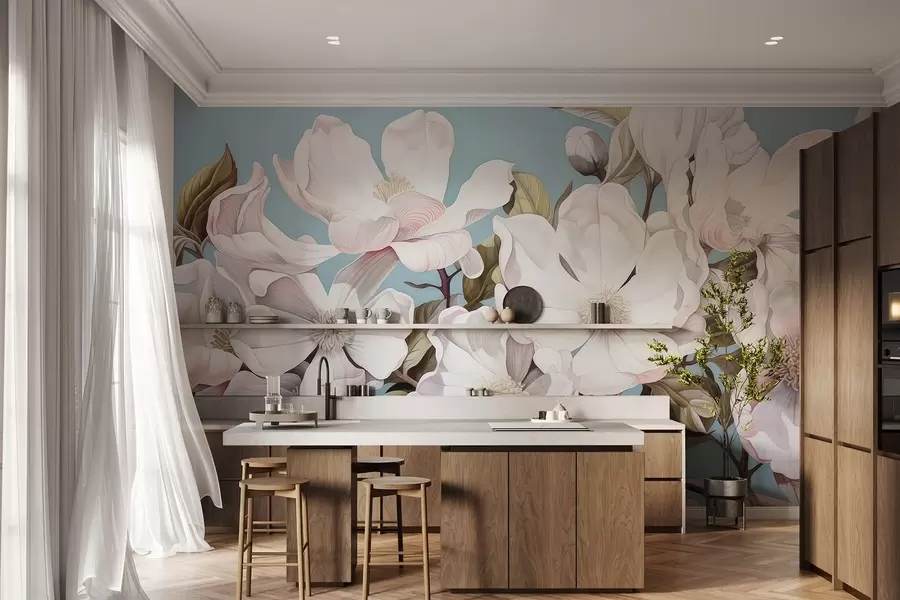 Fototapet Frodiga blommor på en trädgren w05178