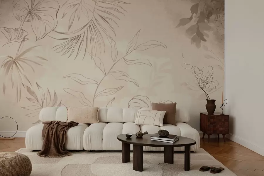 Fototapet Linjära växter på texturerad beige bakgrund w05128