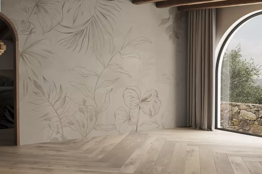 Fototapet Linjära växter på texturerad beige bakgrund w05128