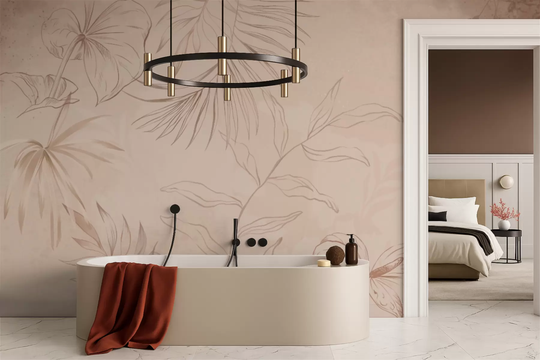 Fototapet Linjära växter på texturerad beige bakgrund w05128