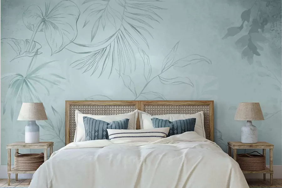 Fototapet Linjära växter på mjuk grönaktig bakgrund w05128v1