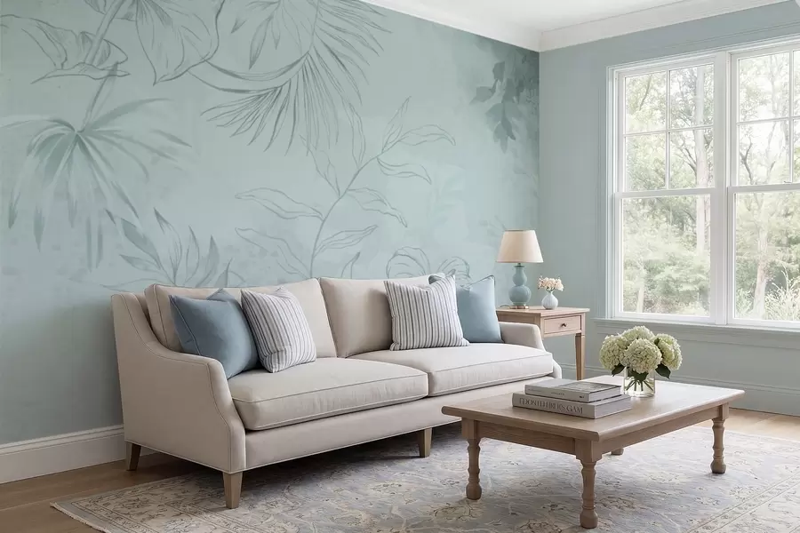 Fototapet Linjära växter på mjuk grönaktig bakgrund w05128v1