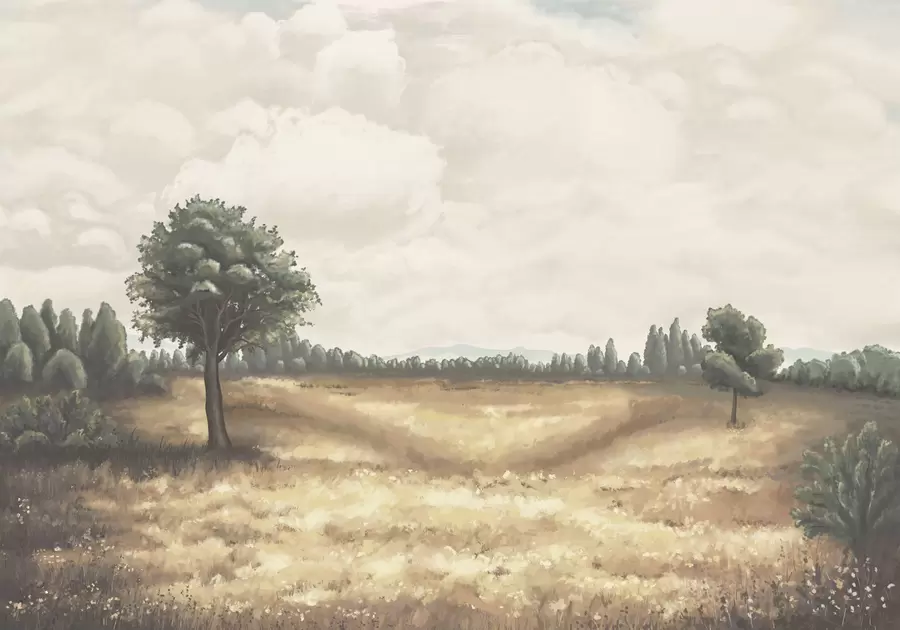 Fototapet Målat landskap med träd och öppet fält w05131