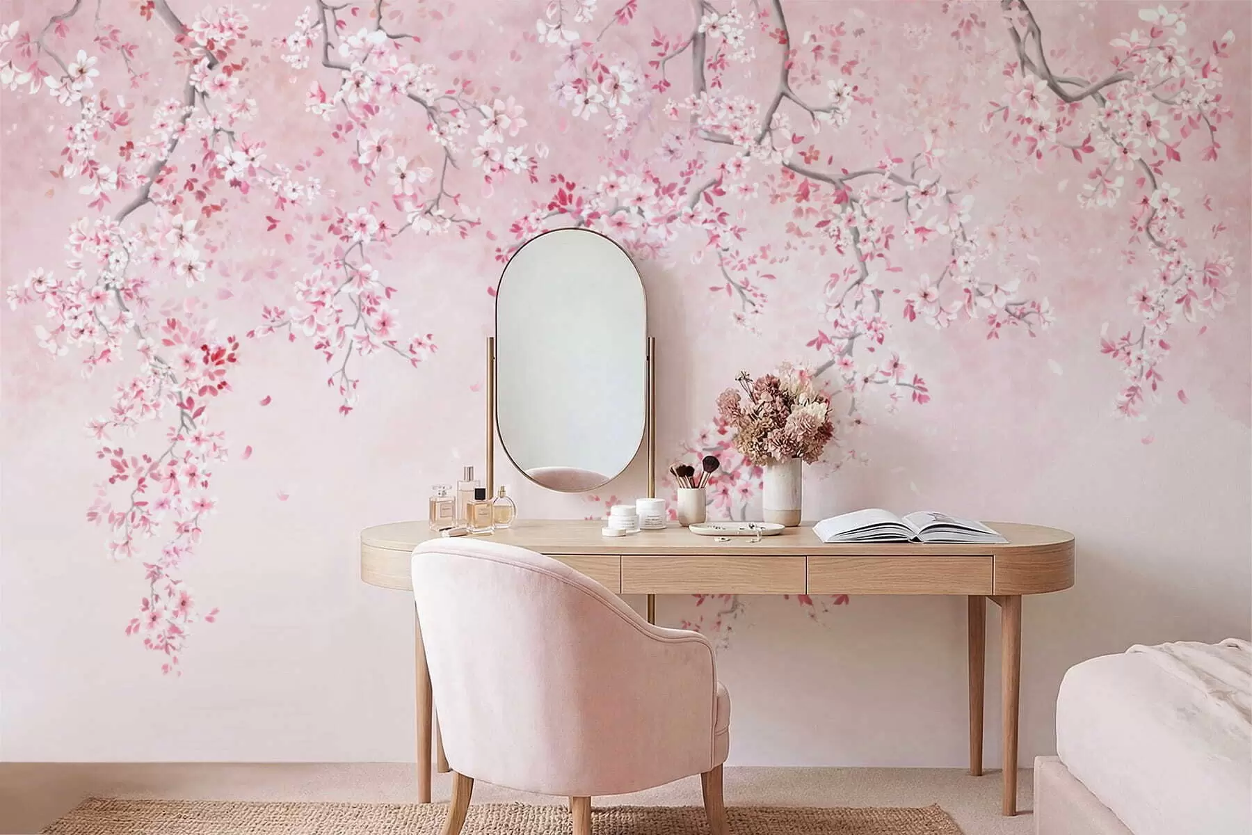Fototapet Grenar med rosa blommor på en mjuk pastellbakgrund w05129v1