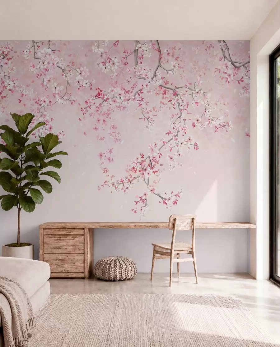 Fototapet Grenar med rosa blommor på en mjuk pastellbakgrund w05129v1
