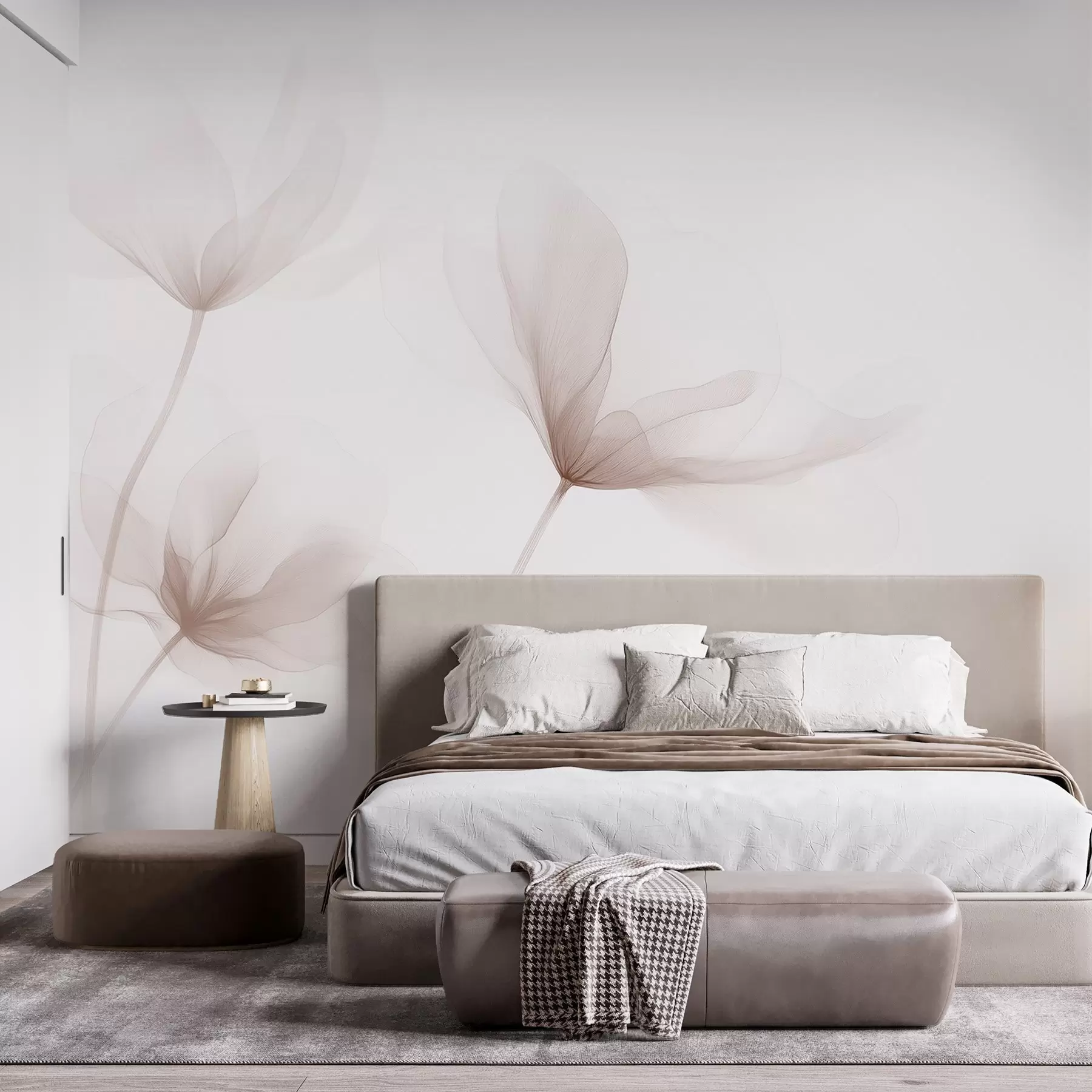 Fototapet Luftiga beige blommor i minimalistisk, ljus stil w09734