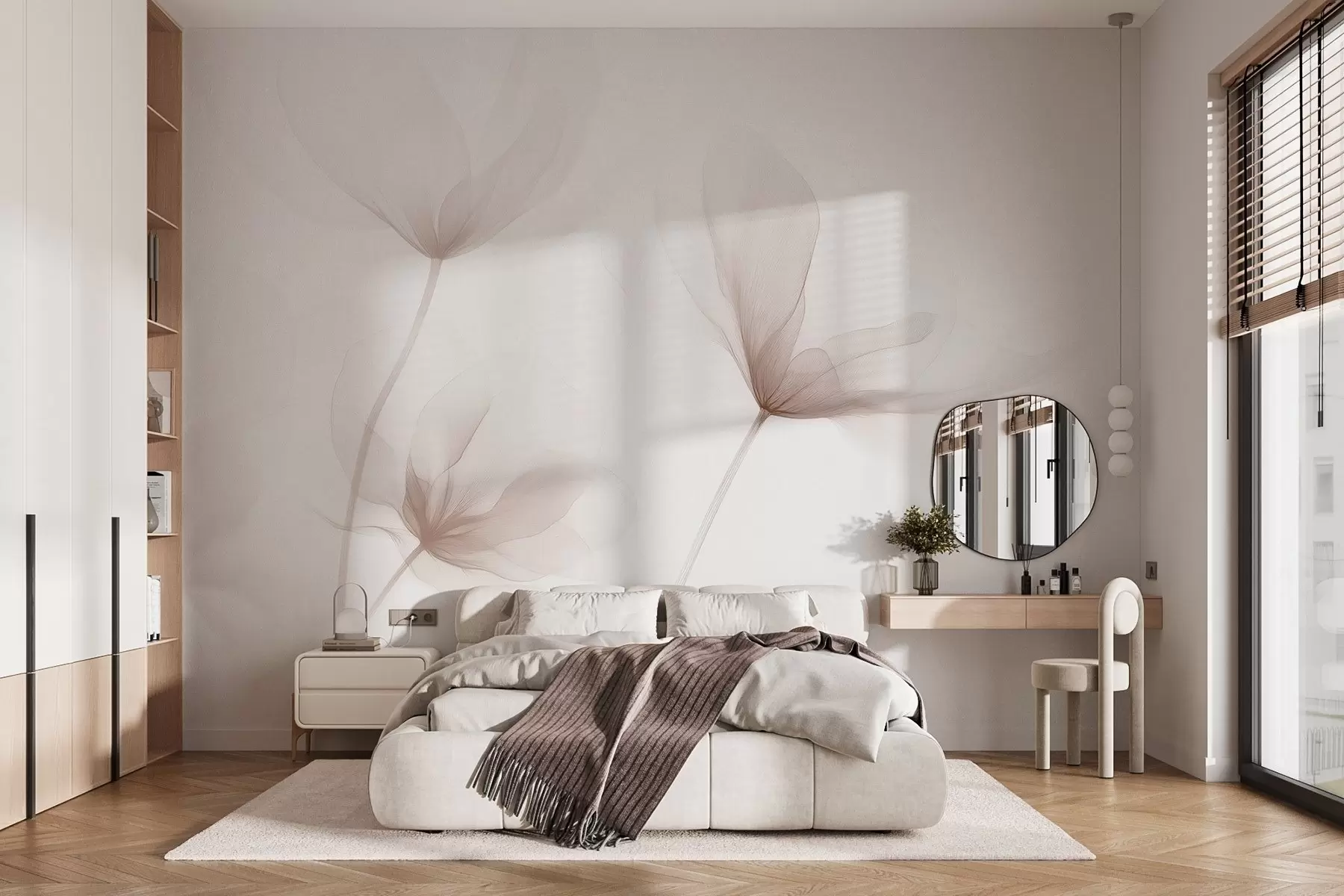 Fototapet Luftiga beige blommor i minimalistisk, ljus stil w09734