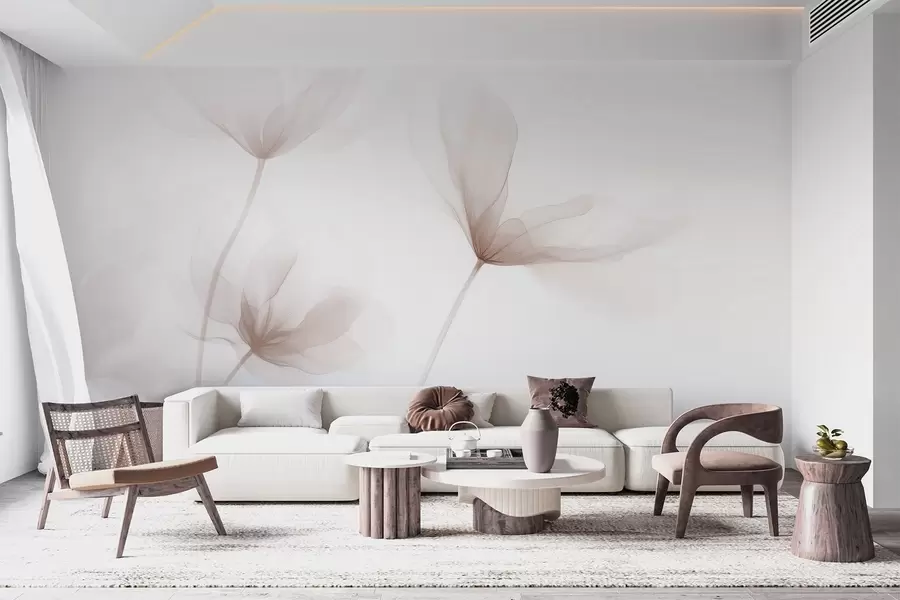 Fototapet Luftiga beige blommor i minimalistisk, ljus stil w09734
