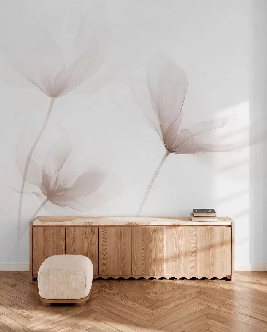 Fototapet Luftiga beige blommor i minimalistisk, ljus stil w09734