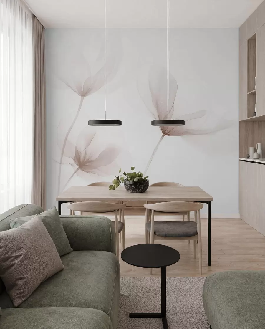 Fototapet Luftiga beige blommor i minimalistisk, ljus stil w09734