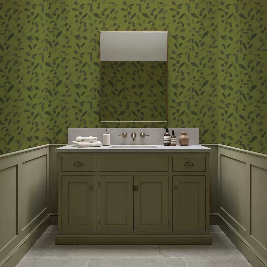 Fototapet Gröna grenar med blad och bär på olivträd a01113