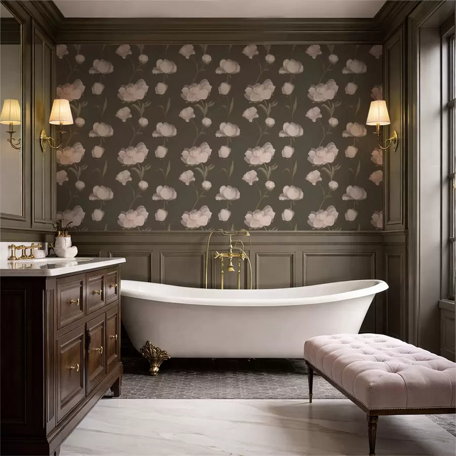 Fototapet Mjukrosa pioner på mörk bakgrund a01114v1