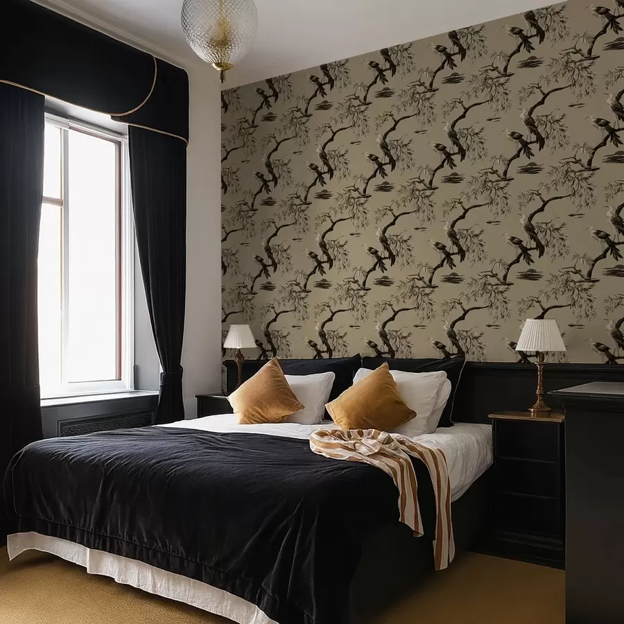 Fototapet Fåglar på gren i monokroma toner a01116v2