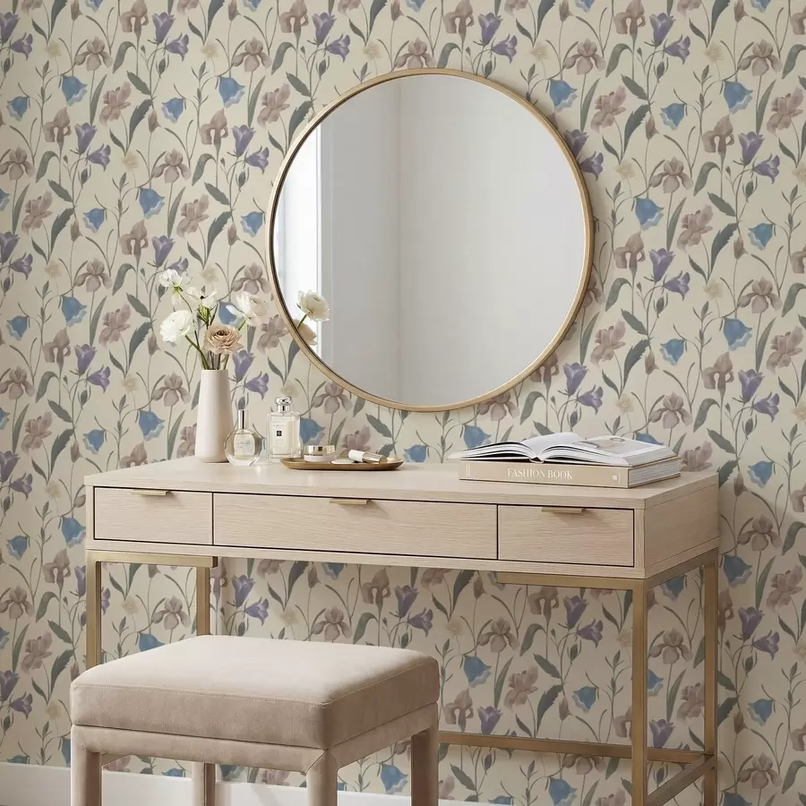 Fototapet Pastellfärgat blommönster på ljus bakgrund a01118