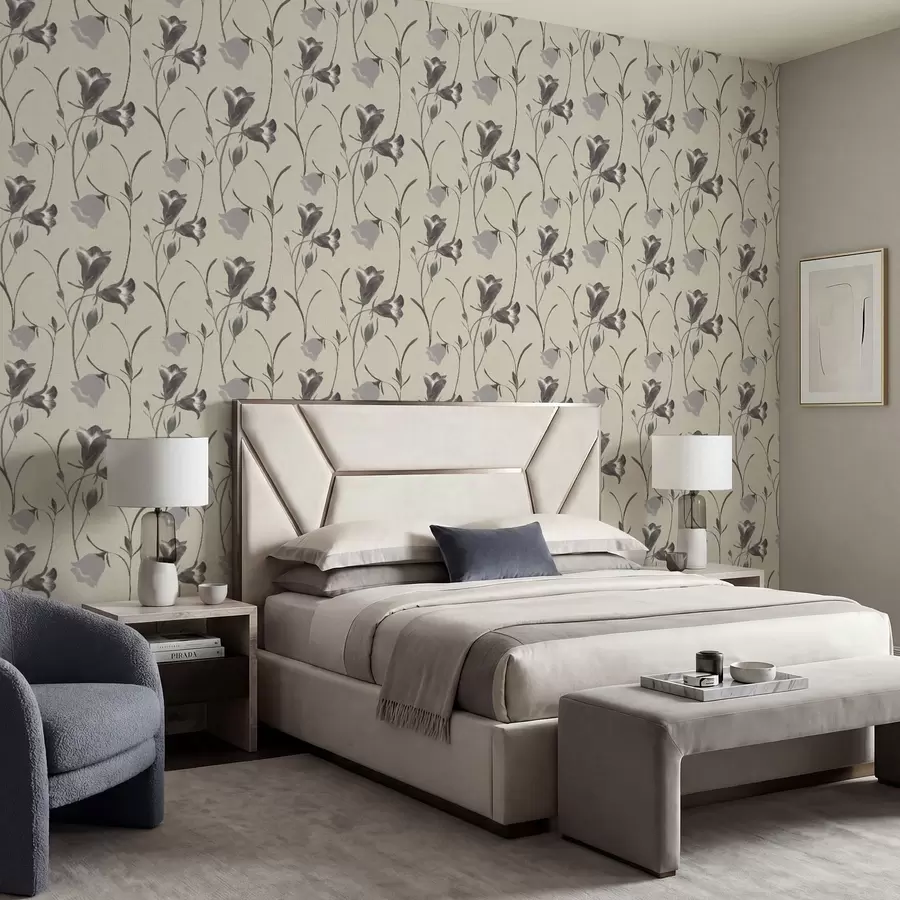 Fototapet Grå klockblommor på ljusbeige bakgrund a01119