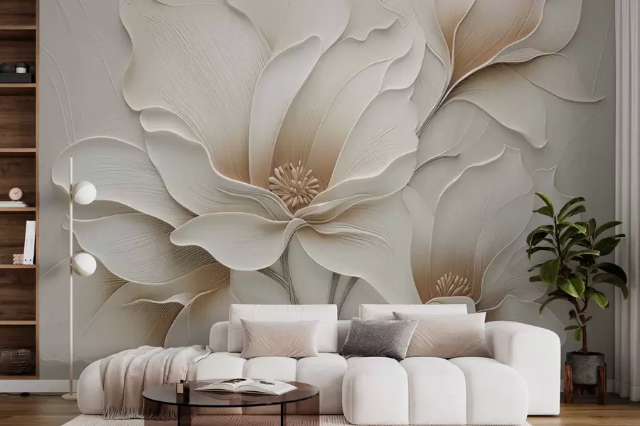 Fototapet Präglad beige blomma i relief, närbild w05269