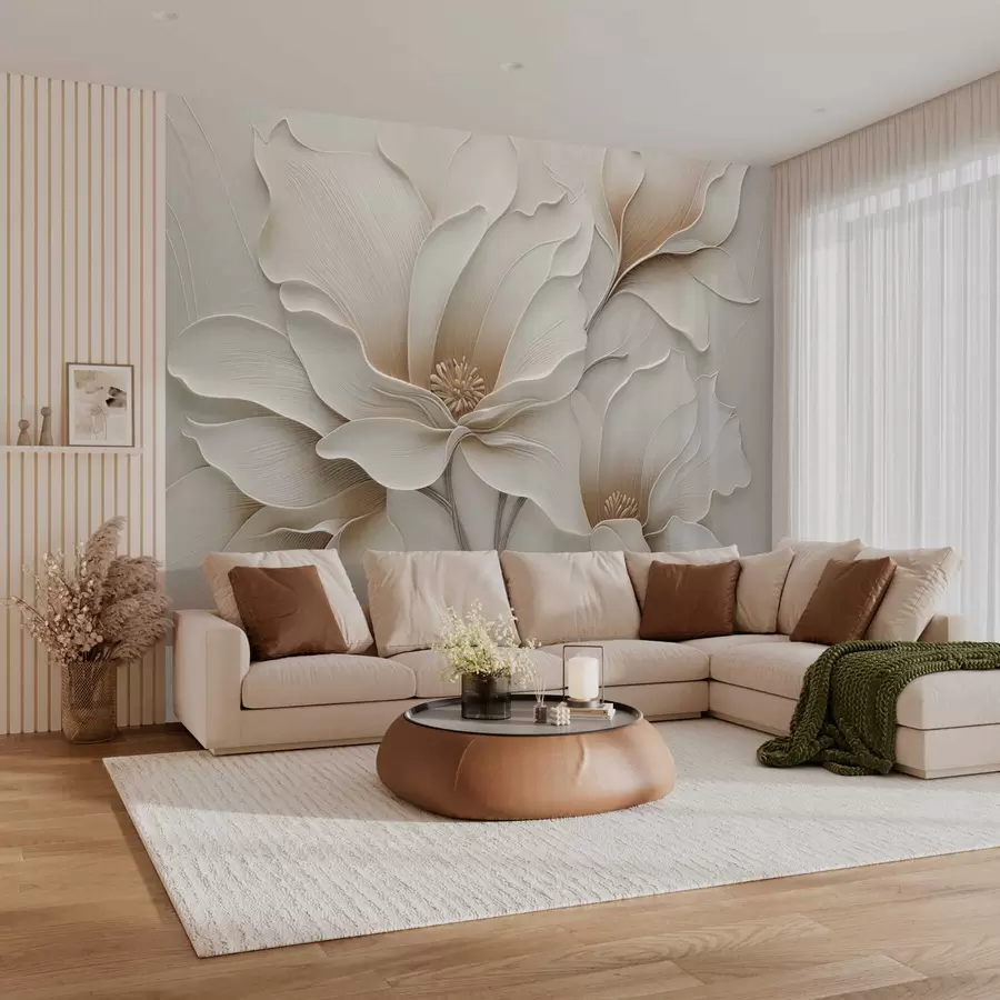 Fototapet Präglad beige blomma i relief, närbild w05269