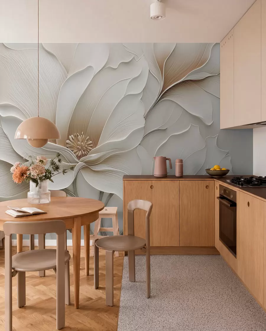 Fototapet Präglad beige blomma i relief, närbild w05269