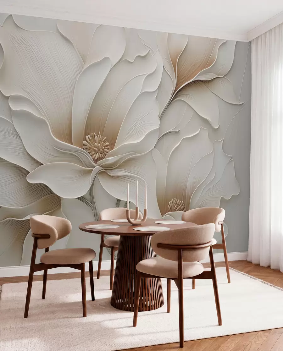 Fototapet Präglad beige blomma i relief, närbild w05269